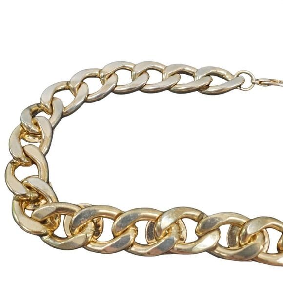 Faux Pearl Bead Gold Tone Link Chain Necklace 16" Chain - Picture 7 of 11